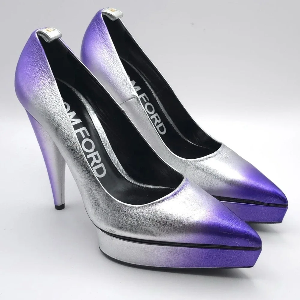 TOM FORD Size EU 39 Ombré‎ Cone Heel Platform Pumps Cone Silver Mauve Women's